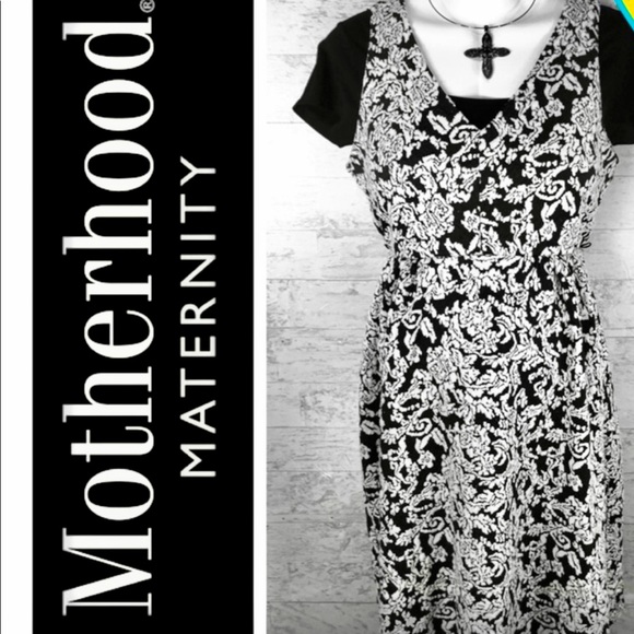 Motherhood Maternity Empire Black/White MIDI Dress Sz M XC - Picture 1 of 8